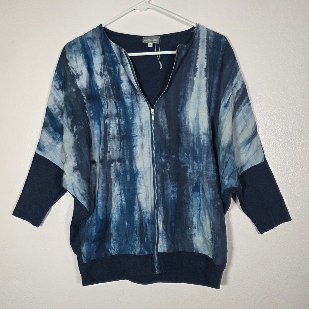 Mademoiselle Linen Blend Zip Dolman Jacket Blue Black Women's XL